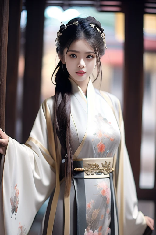 ltra-detailed,highly detailed,best quality,masterpiece,illustration,realistic,photorealistic,
hanfu-jingzhi, 1girl, solo,
hanfu, chinese clothes, wide sleeves, long sleeves, sash, see-through, layered clothes, traditional dress, colored dress,
looking at viewer, standing, upper body,
outdoors, photo background, cloud, grey sky, cloudy sky, day,east asian architecture, courtyard,
<lora:hanfu jingzhi_v1_02:0.6>