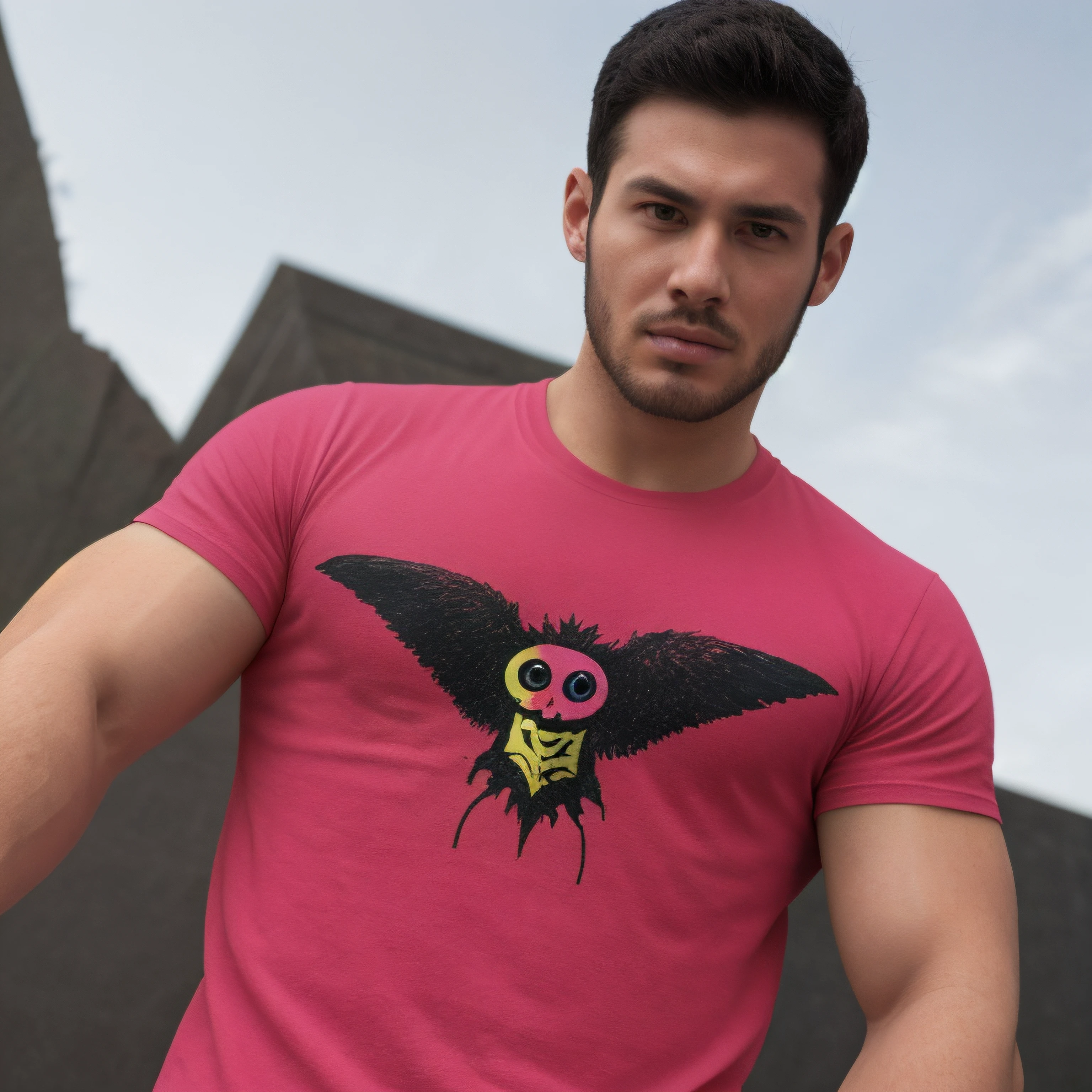 1male, face, realistic, ultra quality, highly detailed, ultra HD realistic, ultra quality, highly detailed, ultra HD, <lora:T-shirtsMale:0.6>, t-shirt, digimon print,