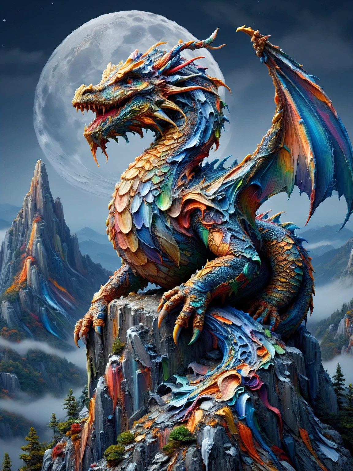 Fantasy、Fantasy、(whole body, detailed), ((Portrait of a dragon with colorful feathers:1.5)), photoRealistic, masterpiece: 1.2), (Highest quality, High resolution, 8K), (Realistic: 1.37), faint smoke, ultra detailed , Sharp focus, Bright Eyes, Scale and Texture, mysterious, Calm, Beautiful Landscape, Soft lighting, Vibrant colors, Rainbow and sunshine shining.16K, 超High resolution, Shining in rainbow colors、to be born,wonderful ,future、Iridescent、The world 30 years from now。
