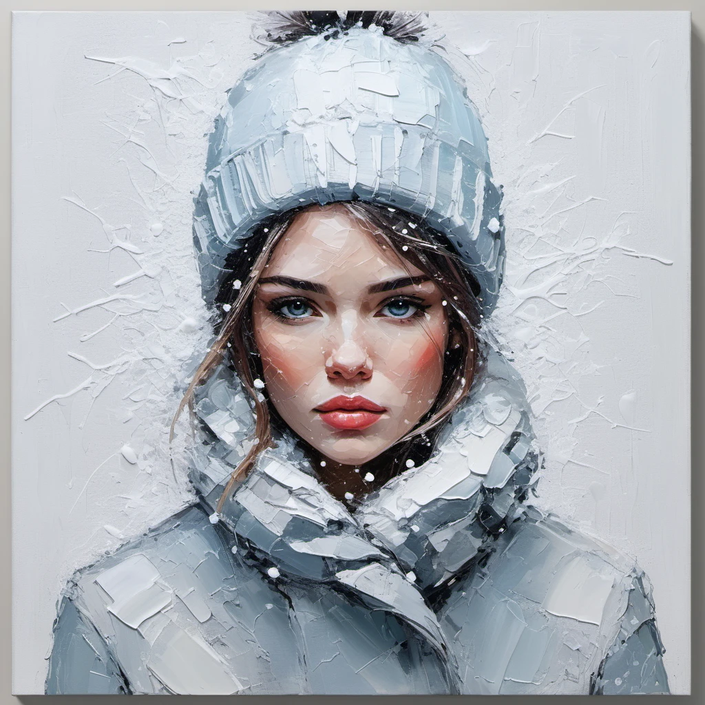 ((Abstract)) minimal palette knife canvas painting of a woman with a winter theme,subtle colors, minimalist, faint, <lora:grmckenna_xl_1_standard_merger-27_58_03_07:1>