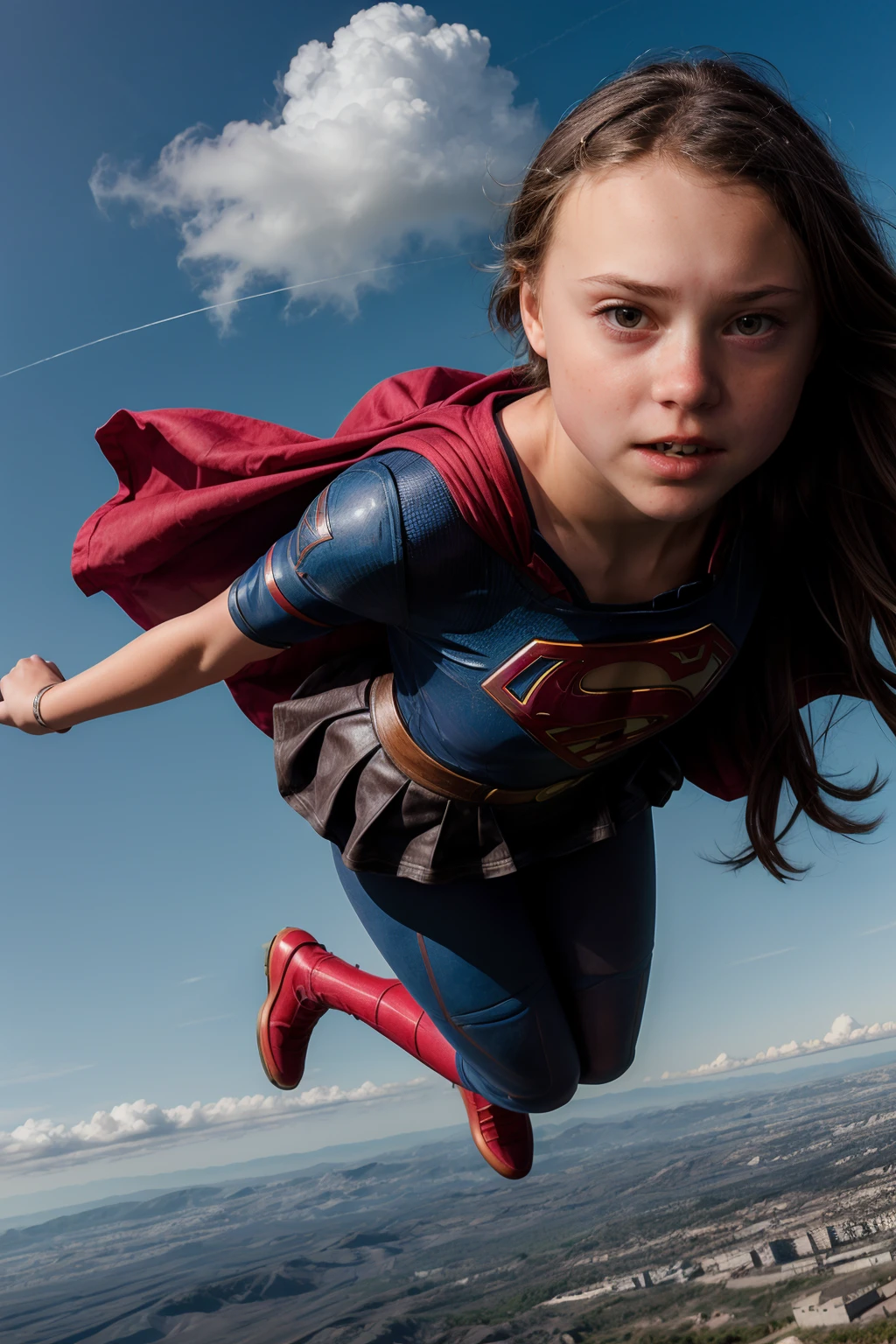 (best quality, 8k, high-res, masterpiece:1.2),ultra-detailed,(photo-realistic:1.37), ((best quality)), ((masterpiece)), (detailed), perfect face, Chloe Grace Moretz, blond hair, full body, ((standing in an all-action superhero pose on the flat roof of a skyscraper)), pouting, ((NSFW)), ((naked)), ((super-tiny super-tight Supergirl costume, costume body painted onto her body)), perfect features, perfect hands, dry clean skin, dry hair, ((see her body through the paint)), ((from below looking up)),