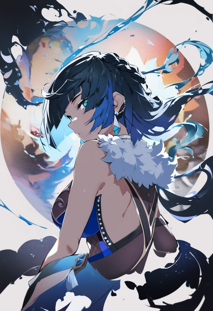 masterpiece, best quality, <lora:yoneyamaiXL_V1:1.0> yelan \(genshin impact\),,
fussion of abstract and fluid art, double exposure, fluid hair, fussion of fluid and hair,
simple background, light background,