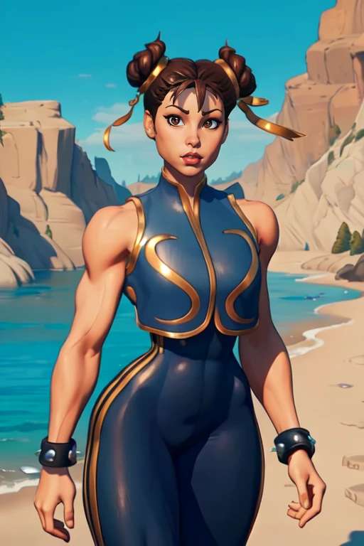 Chun-Li , (perfect face) (short brown hair, bun, double bun)