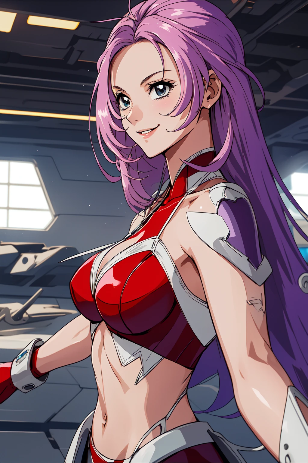 (RAW photo, best quality), 1girl, natural lighting <lora:srw_selena_recital_v1_2-000003:1>, selena recital, smile, cross arms, military base, sci-fi,