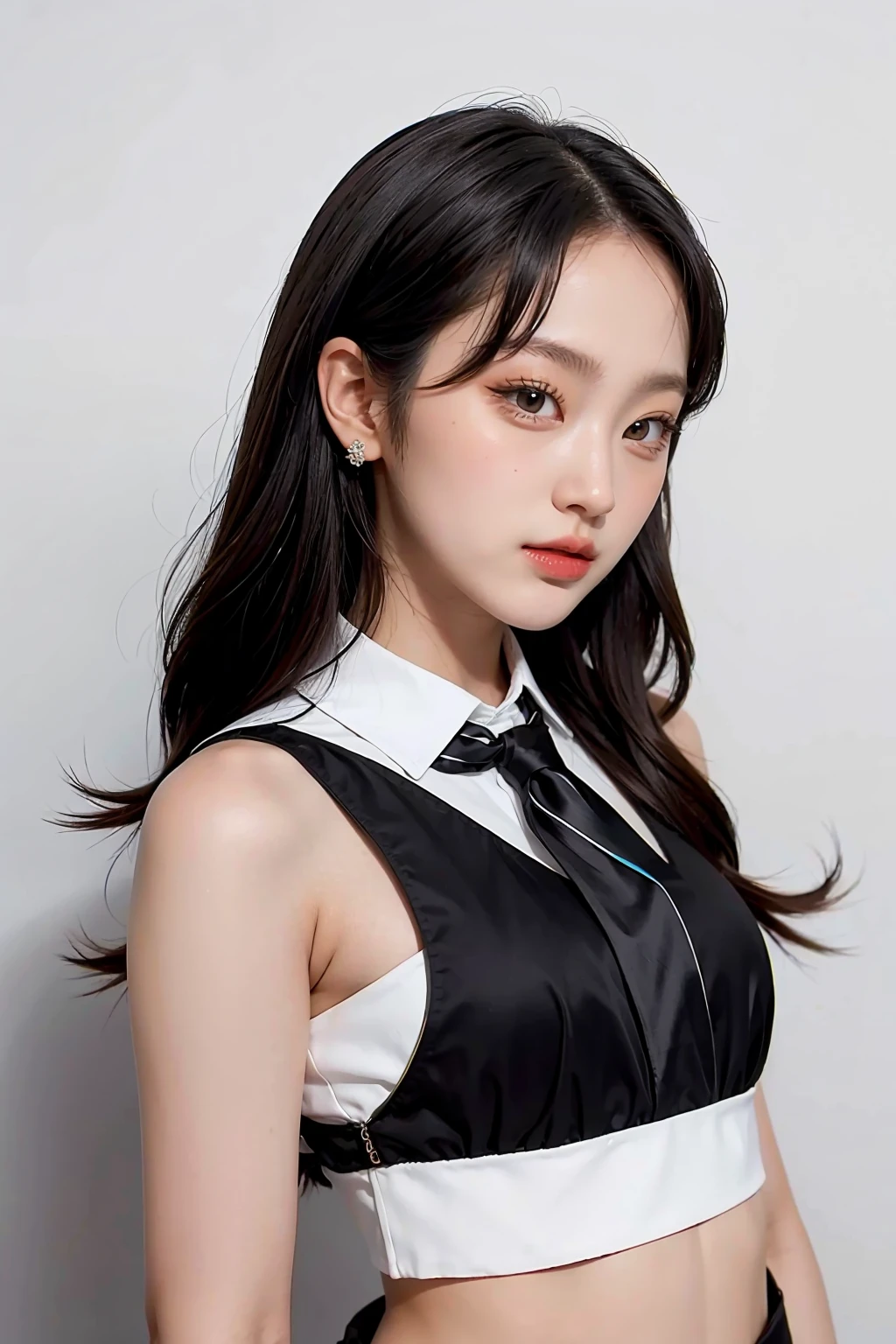 1girl, black random formal attire, white background, <lora:KainaoaV2-04:1>