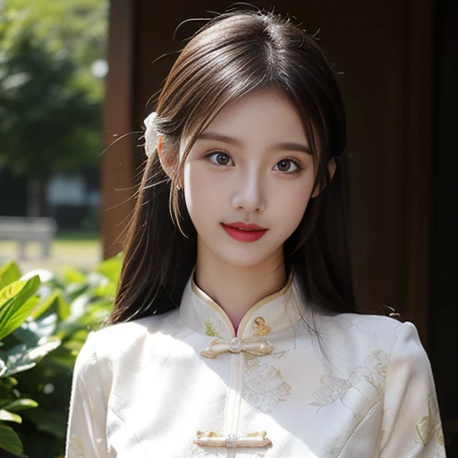 ltra-detailed,highly detailed,best quality,masterpiece,illustration,realistic,photorealistic,
banniang-qipao, 1girl, solo,
looking at viewer,
outdoors,
<lora:banniang qipao_v1_05:0.7>