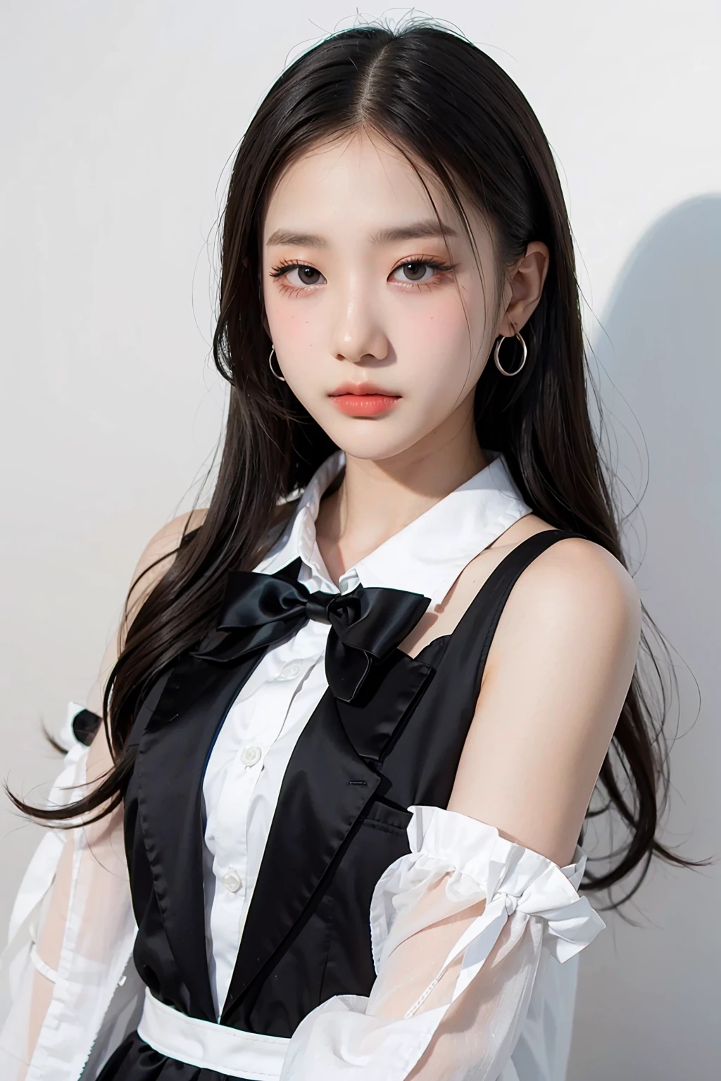 1girl, black  random formal attire, white background, <lora:Jorin4EVE_V1-02:1>