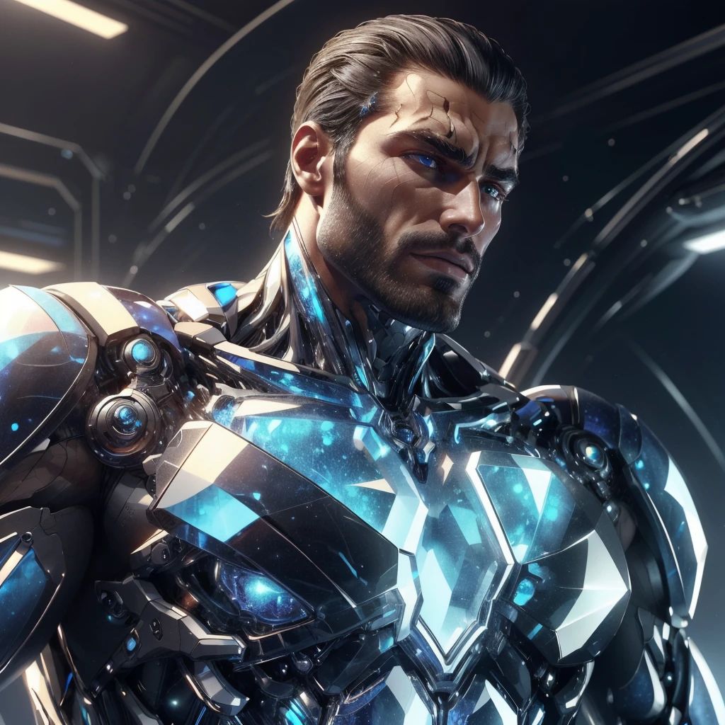 <lora:GemTech-22:0.8>, gemtech , scifi, internal reflections , transparent, inner details , onyx,
man, <lora:Gigachadv1:0.5> gigachad, upper body,closeup