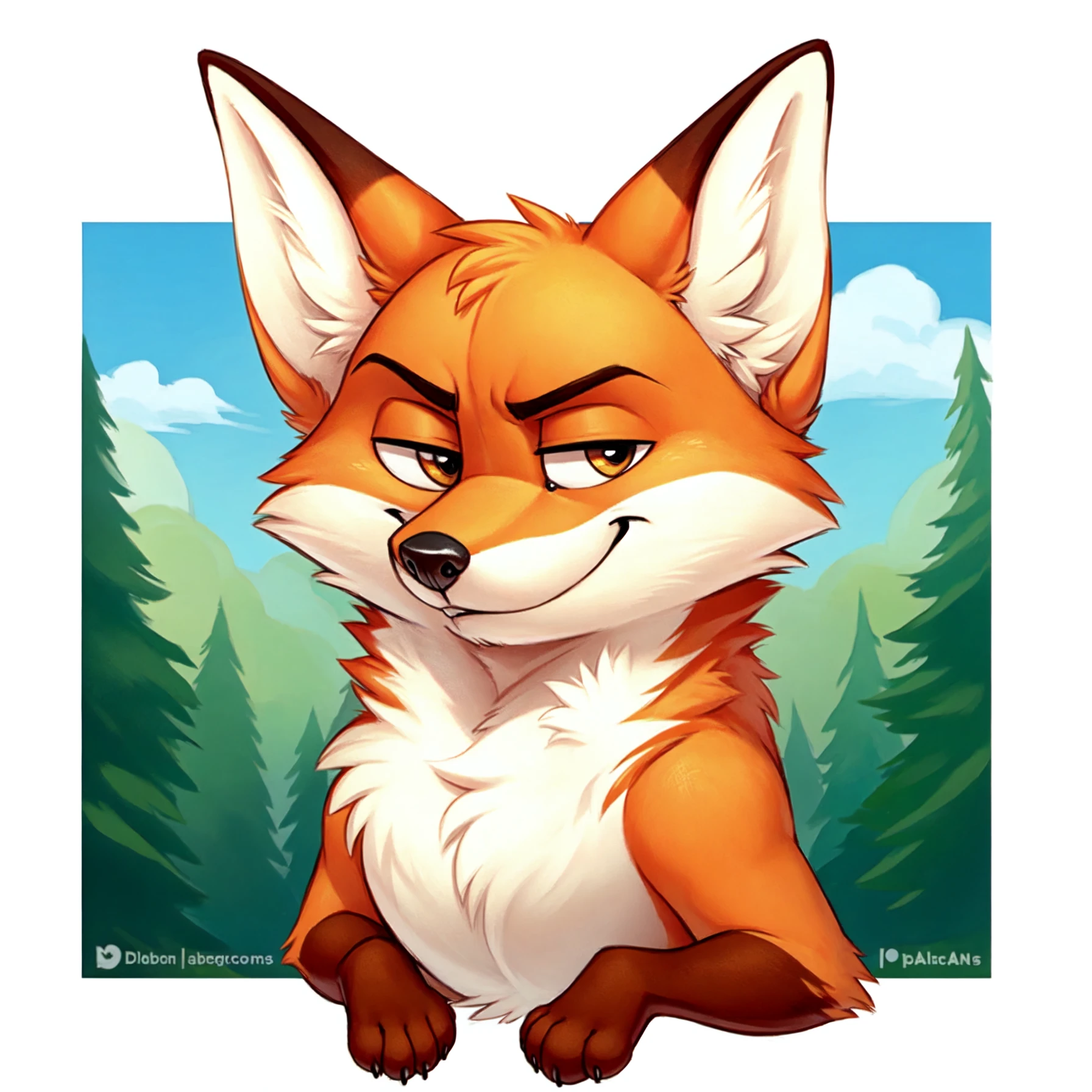 (best quality, high quality:1), <lora:fluffyrock-quality-tags-v3.0-vpred:1>, <lora:babyfoxV2:0.7>, detailed background, male, babyfox, fox, feral, smirk