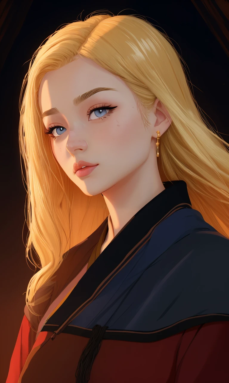 bes2024, best quality, cartoon, flat colors, masterpiece, trending on arstation, closeup, beautiful girl, blonde hair, beauty mark, European, focus on eyes,