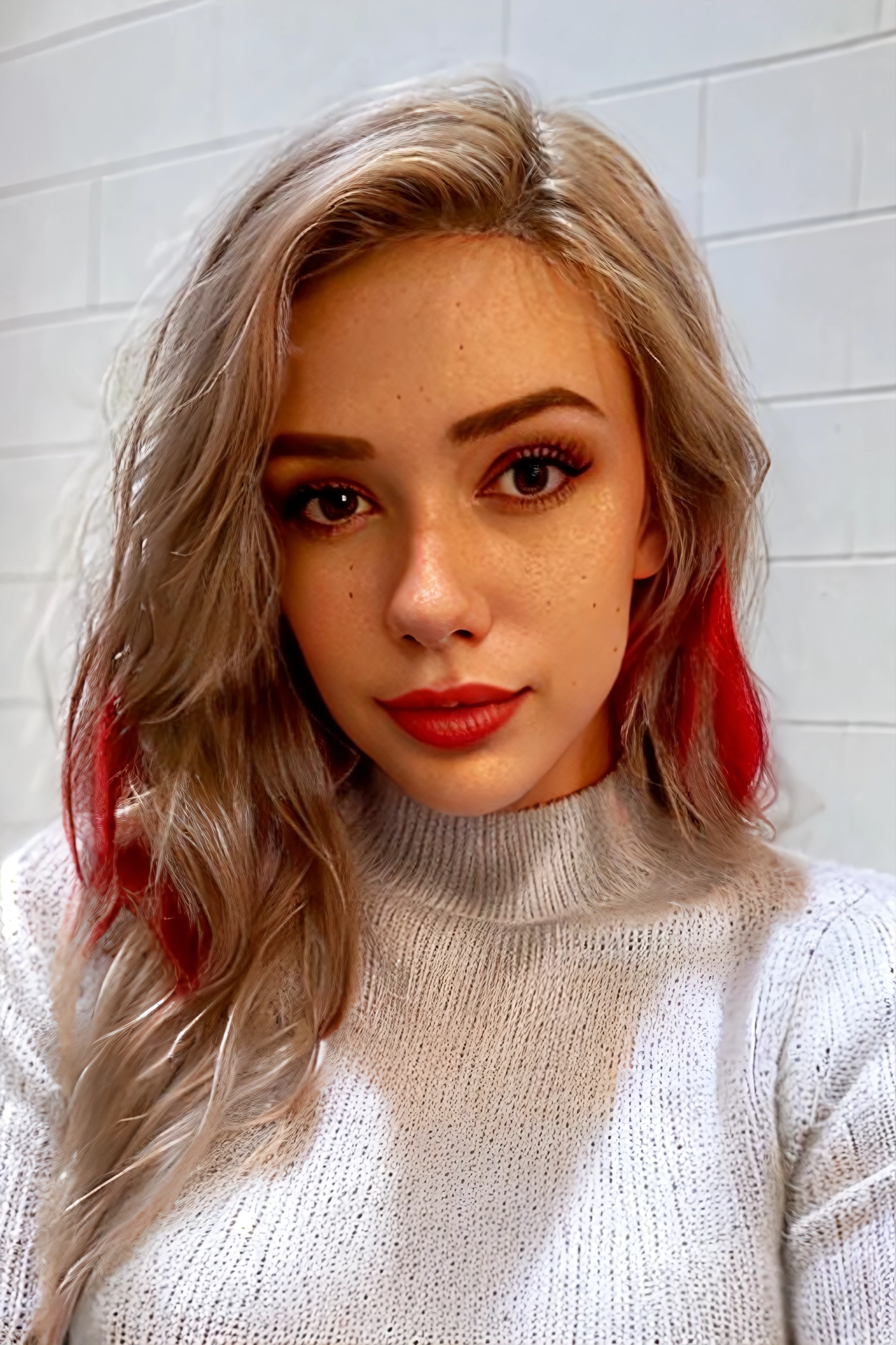 4l4n4hp, 1girl, face, red sweater