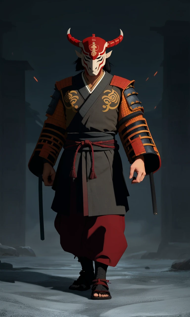 bes2024, best quality, cartoon, flat colors, masterpiece, trending on arstation, 1man, samurai armor, oni mask,