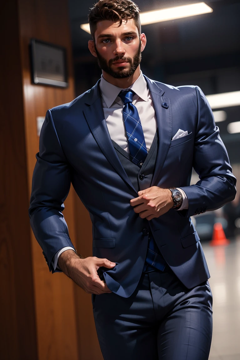 photo of person,  man,  beard,  smirk,  (muscular:1.1),  parking lot,  dress shirt,  pants,  suit,  work clothes,  looking to viewer,  cinematic lighting,  detailed face,  detailed eyes,  masterpiece,  high_res,  perfect face,<lora:EMS-271883-EMS:1.000000>