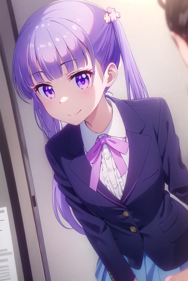 aobasuzukaze, <lora:aoba suzukaze s2-lora-nochekaiser:1>,
aoba suzukaze, eyebrows, hair ornament, long hair, (purple eyes:1.1), purple hair, twintails, smile,
BREAK blue skirt, bow, bowtie, business suit, dress shirt, formal, neck ribbon, pink bow, pink bowtie, pink ribbon, ribbon, shirt, skirt, skirt suit, suit, white shirt,
BREAK indoors, office,
BREAK looking at viewer, (cowboy shot:1.5),
BREAK <lyco:GoodHands-beta2:1>, (masterpiece:1.2), best quality, high resolution, unity 8k wallpaper, (illustration:0.8), (beautiful detailed eyes:1.6), extremely detailed face, perfect lighting, extremely detailed CG, (perfect hands, perfect anatomy),