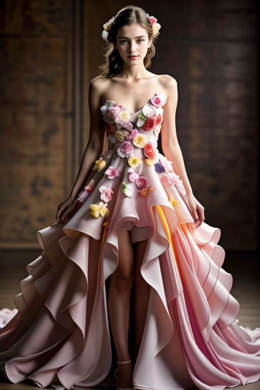 1 girl, full body shot, looking at camera, (18 year old girl:1.5), beautiful detailed skin, BREAK, best quality, photorealistic, HDR, high quality, high-definition
<lora:Floral_Colorful_Gown_By_Stable_Yogi:0.8> multicolored gown, bare shoulders, floral gown