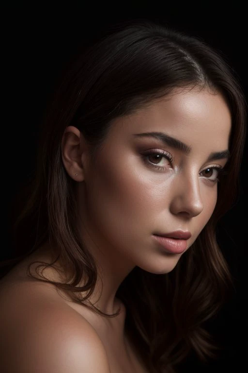 DEN_demi_rose,
(headshot:1.2) portrait on a (plain black background:1.2), (headshot:1.2), (face focus:1.1), (facing the camera:1.2), Head in the centre, (eye contact:1.3), (intense stare:1.1), mouth open, (facing straightforward:1.2), (forward facing:1.1), Head, face, Head focus, Head tilted down, looking slightly up at the camera,
bokeh, f1.4, 40mm, photorealistic, raw, 8k, textured skin, skin pores, intricate details <lora:epi_noiseoffset2:1>, epiCRealism