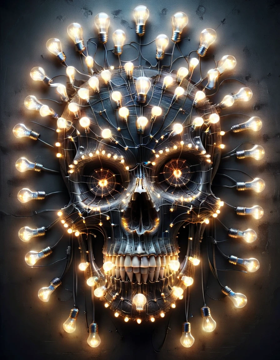 color tubes and wires mechanical, sliced skull in the midle, in the style of ral-lgtblb (over white background), spider web <lora:ral-lgtblb-sdxl:1> ral-lgtblb