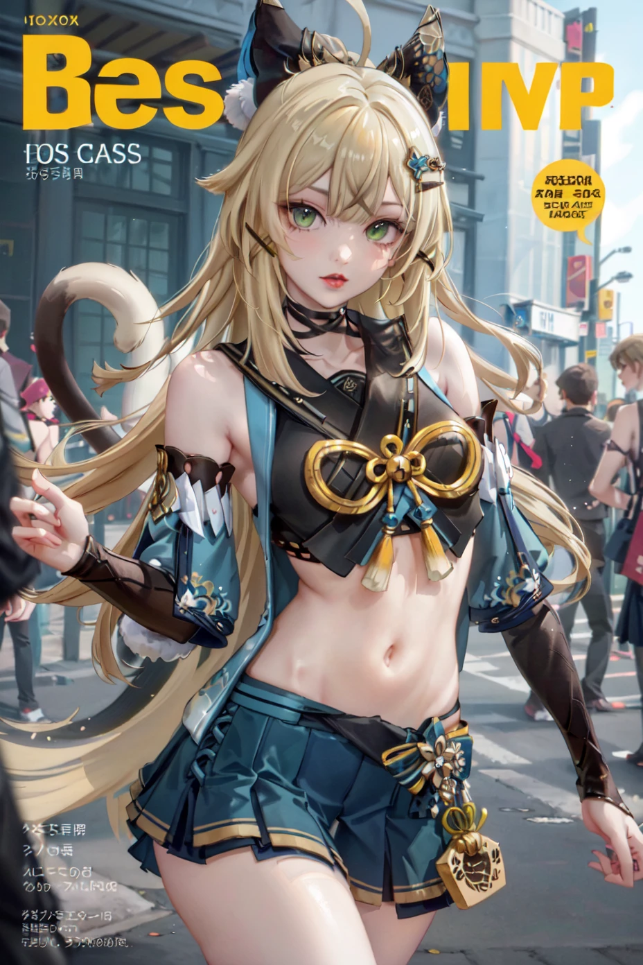 Blonde woman posing for a photo in black and yellow, Senna de League of Legends, cosplay chica anime, blonde anime girl with long hair, seductive anime girls, extremely detailed artistic germ, Murata and Artgerm range, animated figure; full body art, kda, artgerm style, en el artgerm style, as a germ of art
