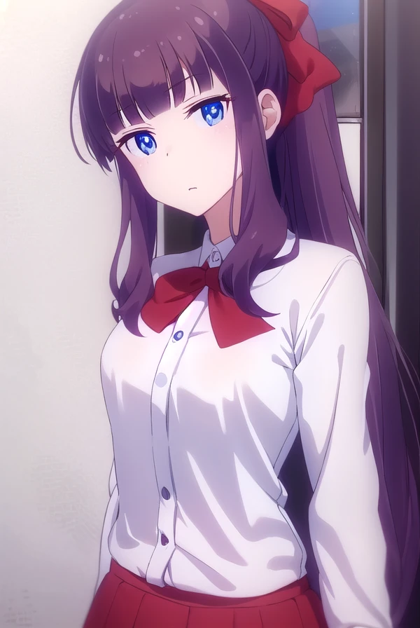 hifumitakemoto, <lora:hifumi takemoto s2-lora-nochekaiser:1>, 
hifumi takemoto, long hair, bangs, blue eyes, bow, ponytail, purple hair, hair bow,
BREAK skirt, shirt, thighhighs, white shirt, black thighhighs, red skirt,
BREAK indoors, office,
BREAK looking at viewer, (cowboy shot:1.5),
BREAK <lyco:GoodHands-beta2:1>, (masterpiece:1.2), best quality, high resolution, unity 8k wallpaper, (illustration:0.8), (beautiful detailed eyes:1.6), extremely detailed face, perfect lighting, extremely detailed CG, (perfect hands, perfect anatomy),
