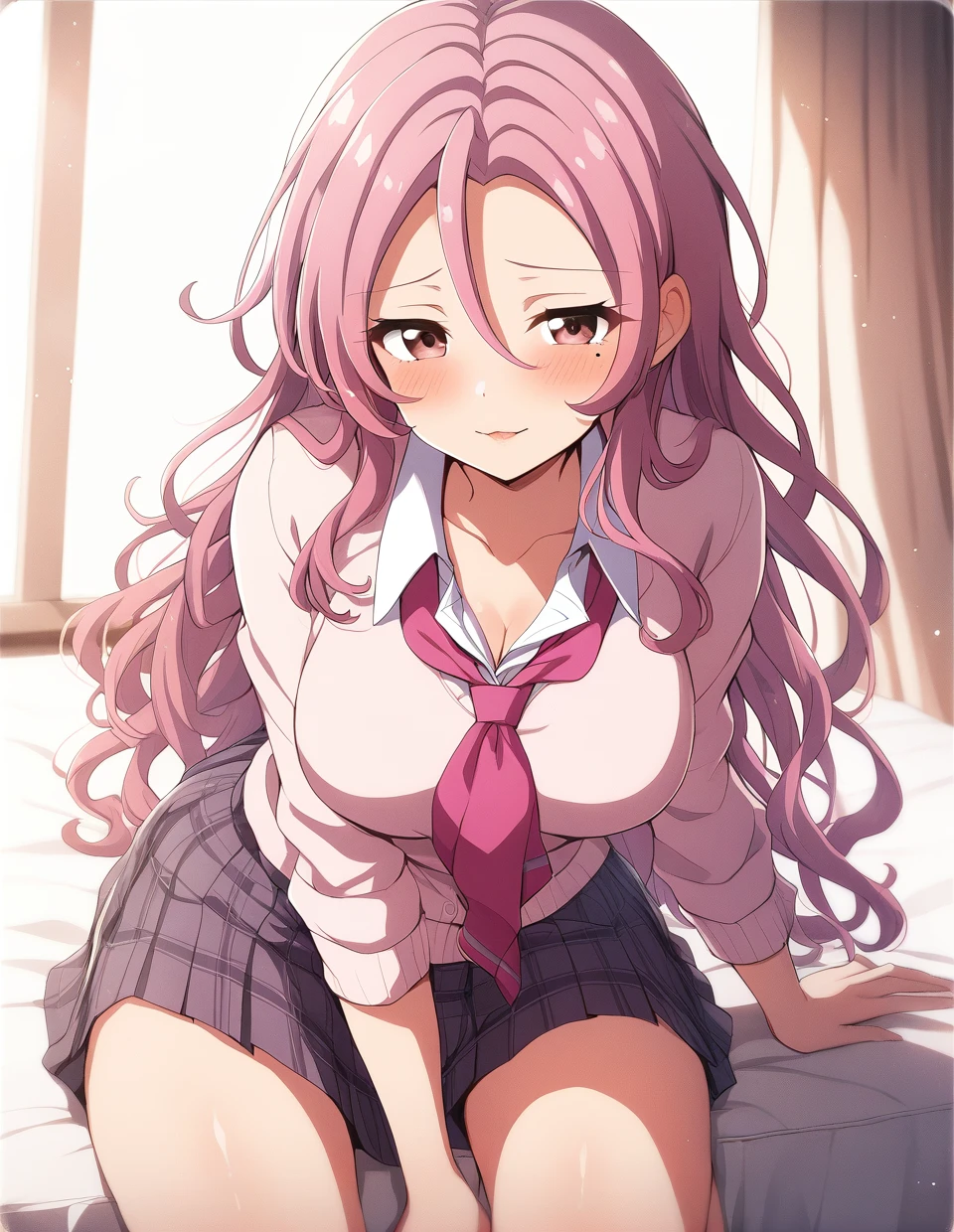 1girl,  <lora:batogarenge:0.9>,batogarenge,
long hair, mole under eye,looking at viewer ,pink hair, pink eyes, brown eyes,school uniform
,masterpiece, best quality,