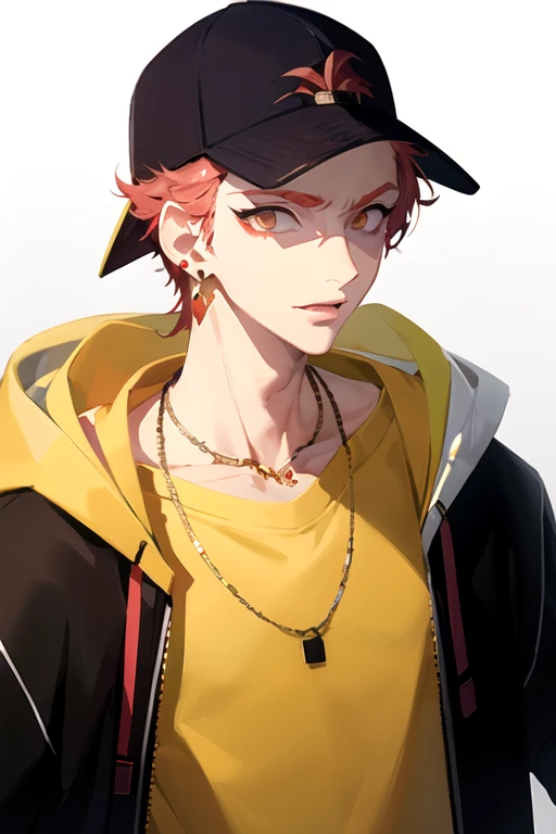 (best quality:1.1), (masterpiece:1.4), illustration, , upper body, , , , 1boy, solo, male focus, <lora:satsuki_itou:0.86>, satsuki_itou, , jewelry, earrings, , , baseball cap, hood, jacket, hoodie, zombie costume, , High resolution