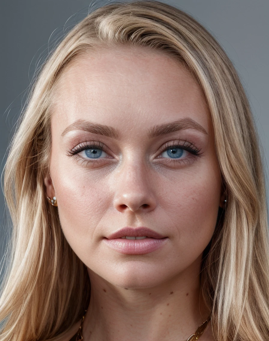 , realistic, <lora:quiron_FannyStollar_v1_lora:0.87> FannyStollarQuiron,, skin pores, perfect iris, perfect eyes, serious, portrait, linkedin, grey background,