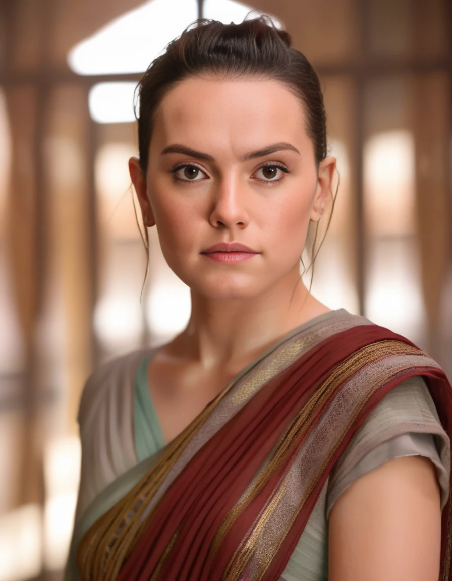DaisyRidley,<lora:DaisyRidleySDXL:1>,woman wearing saree, background blur, portrait, sharp, detailed, uhd, realistic, masterpiece