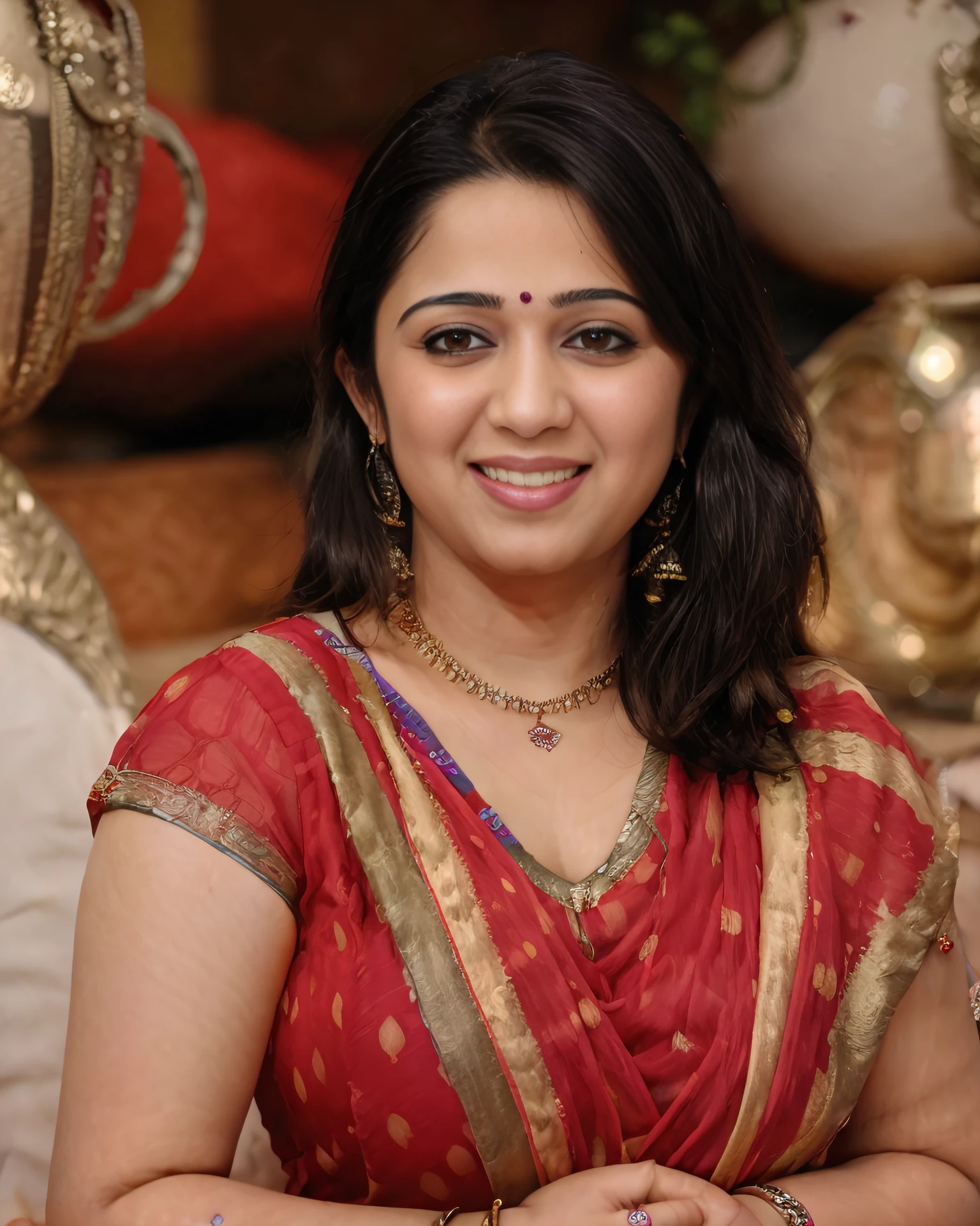 photo of a chrmi woman full body in a dynamic pose wearing elegant high-neck colorful intricate Rajasthani Lehenga covering chest area, looking at camera, smiling, perfect eyes, at a hell beautiful bokeh <lora:chrmi_Charmi_Kaur_SD15_LoRA_prodigy_local_regs-000002:0.9>