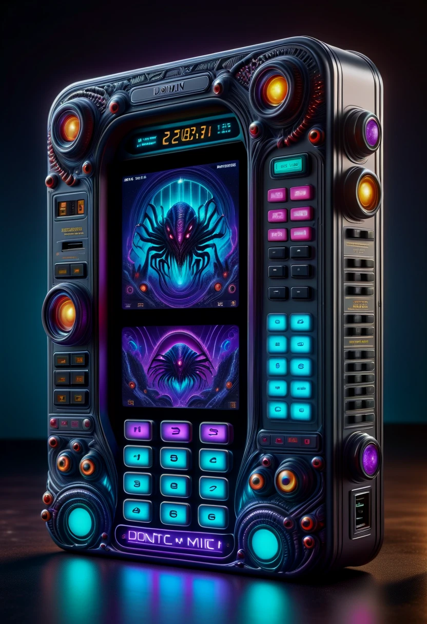 hyper detailed masterpiece, dynamic realistic digital art, awesome quality,DonMX3n0XL,calculator, volume settings (high/low),illuminated signage,ethernet ports,lockout/tagout,usb-c ports, zigzag, tiled, bio organic alien, eerie glow <lora:DonMX3n0XL-000008:0.8>