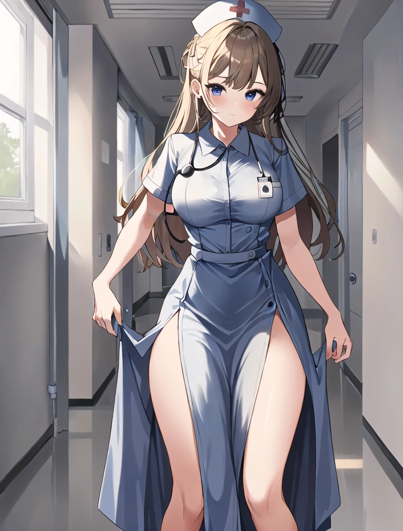 ((masterpiece, best quality, high quality)),1girl, (lower body, hospital) <lora:Long nurse unifirm T1:0.8> (longnurset1, nurse cap, stethoscope, nurse,long dress),