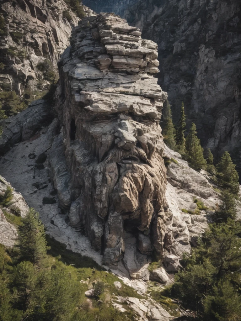 surreal, a strange looking mountain that has a weird chiseled rocky beard and a chiseled rocky mustache uncanny, deep shadows, random noise, (landscape focus:1.1), <lora:- SDXL - brdanmu_ beard_mustache_hair_V2.0:.6>,