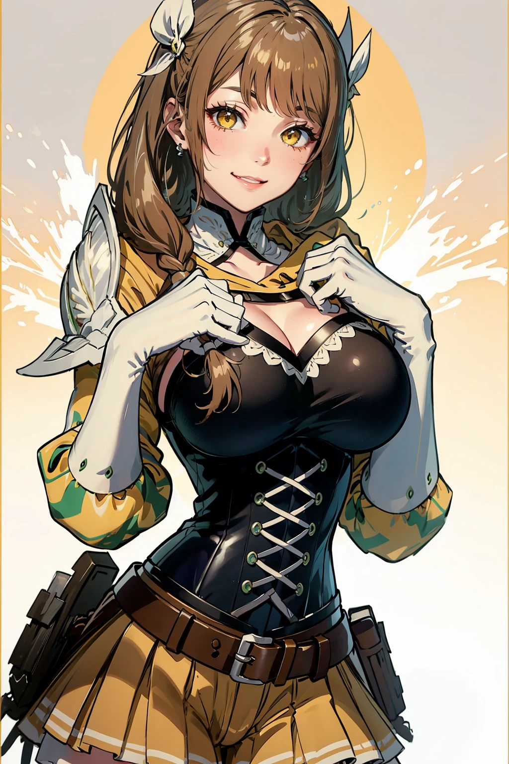 anime girl with brown hair and blue eyes in a yellow jacket, extremely detailed artgerm, portrait knights of zodiac girl, artgerm on artstation pixiv, senna from league of legends, artgerm. high detail, ig model | artgerm, range murata and artgerm, artgerm and atey ghailan