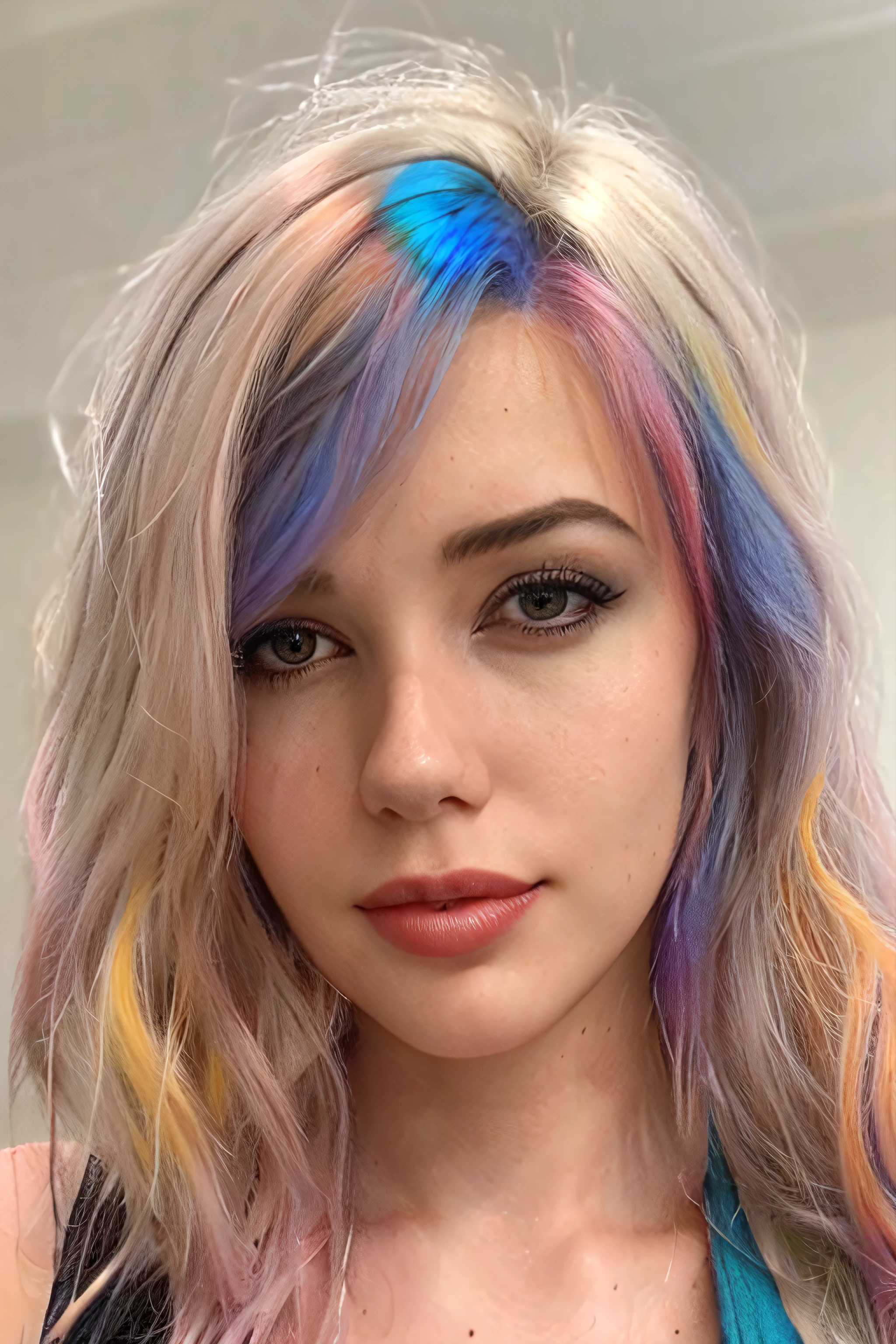 4l4n4hp, 1girl, face, multi-colored hair, two-toned hair