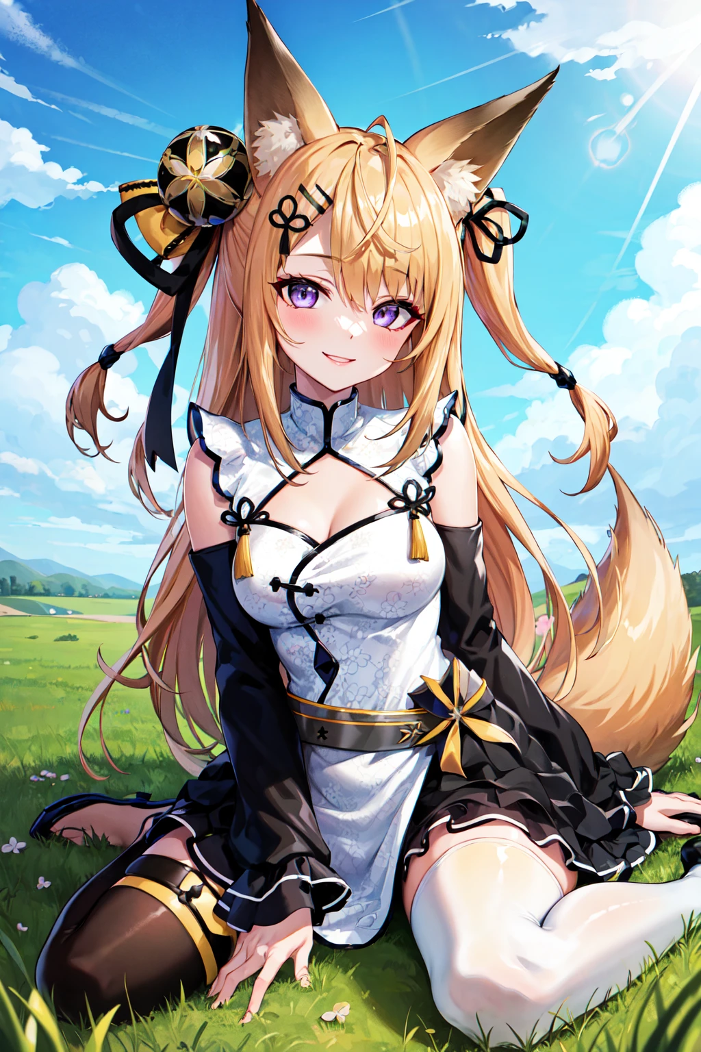 (2girls:1.5), (closeup body: 1.4), (cleavage: 1.1), (minigirl much smaller than a giantess girl: 1.4), (adventurers: 1.2), (giantess: 1.2), (height difference: 1.8), (size difference: 1.4), (minigirl:1.2), catgirl, fluffy ears, :3,AKAI_HAATO,bronde_hair,light_blue_green_eyes,1_beautiful_girl,cute_face,red_ribbon,beautiful,best_quality,good_anatomy