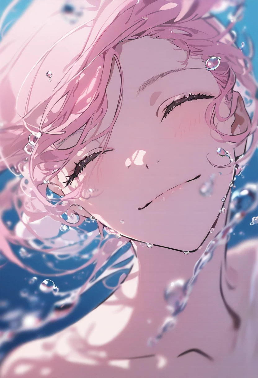 (score_9,score_8_up,score_7_up),1girl,solo,closed eyes,pink hair,bubble,portrait,closed mouth,air bubble,underwater,water,bangs,blurry,smile,eyelashes,<lora:yoneyama_mai_pd-000080:1>,