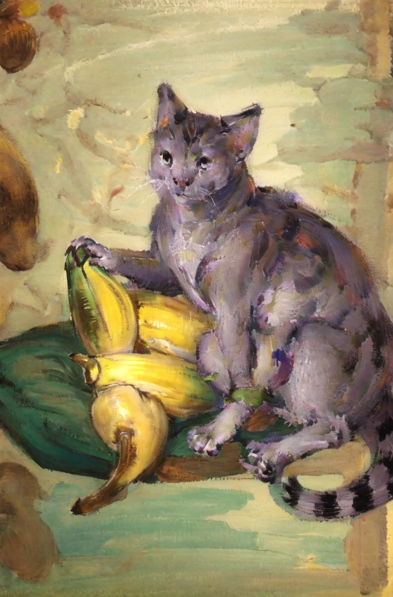 masterpiece, best quality, Medievalcat,solo, <lora:Medievalcat:0.9>,medieval, painting,sketch,scrawl,banana,rocket launcher,