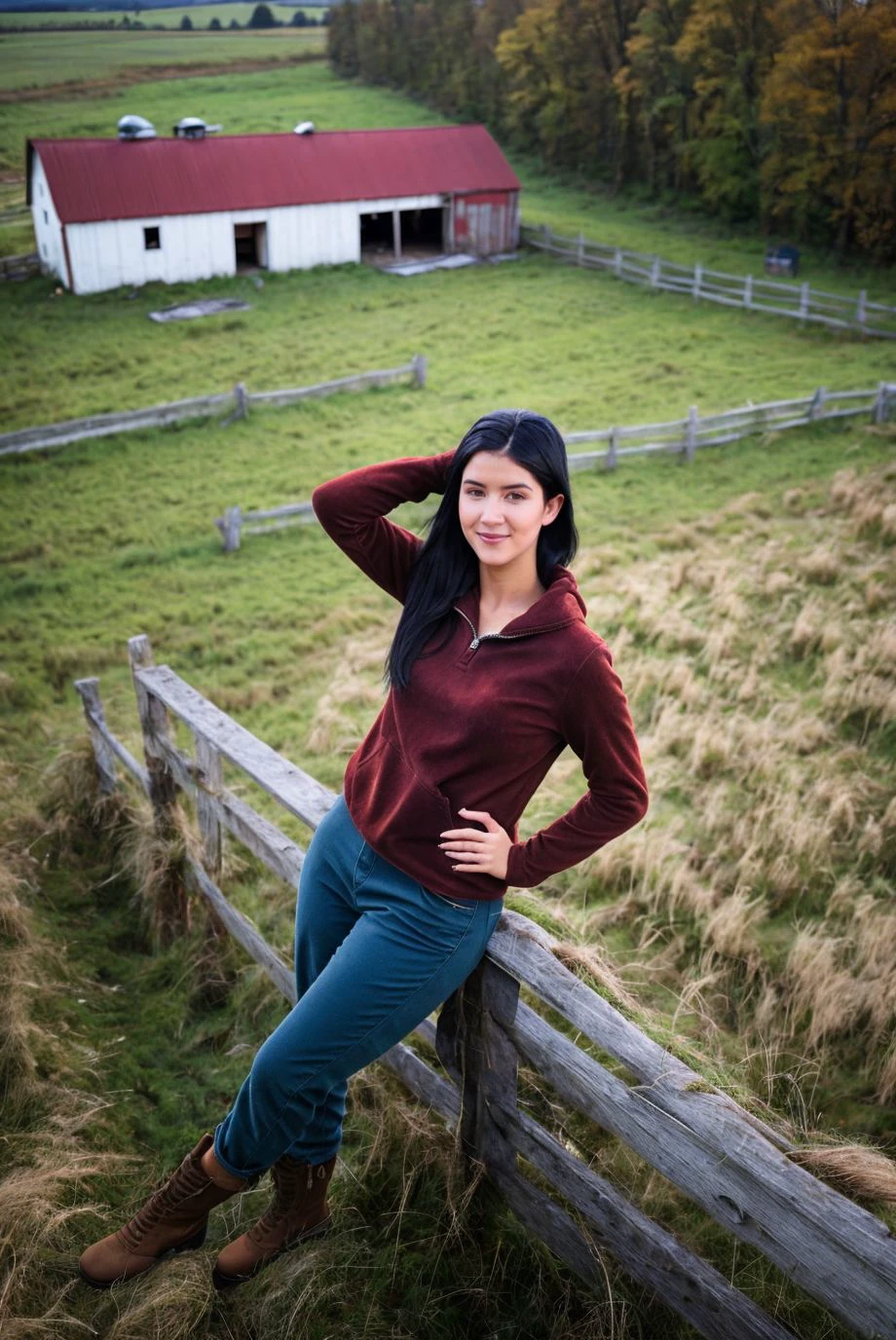 Instagram picture of a beautiful woman, fleece pullover and corduroy trousers, abandoned barn,portrait from above, epic character composition,by ilya kuvshinov, alessio albi, nina masic,sharp focus, subsurface scattering, f2, 35mm, film grain, nice smile <lora:Ladydee:1>