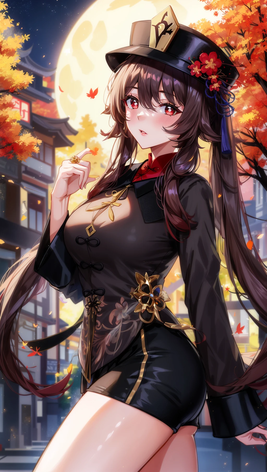 (best quality,4k,8k,high resolution,masterpiece:1.2), Super detailed, (actual,photoactual,photo-actual:1.37), portrait, landscape, high dynamic range, bright colors, soft light, magic, traditional, for real, 3d rendering, red cheongsam:1.5, hourglass figure, long pointed ears:1.1, ethereal, Breeze, red robe, black lace gloves, charming smile