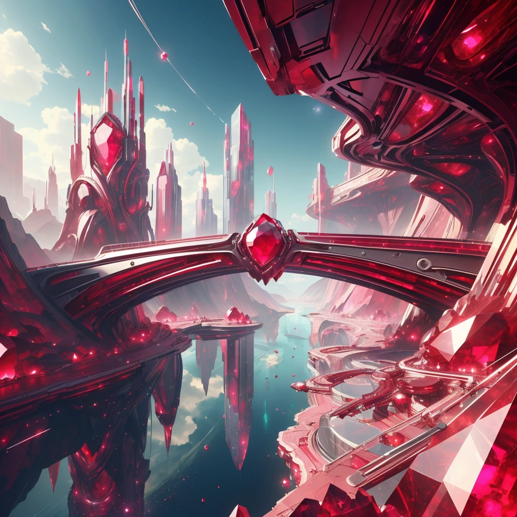 <lora:GemTech-22:0.8>, gemtech , scifi, internal reflections , transparent, inner details , ruby ,
bridge, colored river
