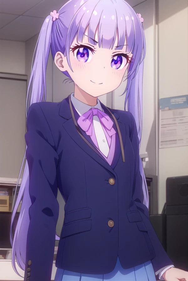 aobasuzukaze, <lora:aoba suzukaze s2-lora-nochekaiser:1>,
aoba suzukaze, eyebrows, hair ornament, long hair, (purple eyes:1.1), purple hair, twintails, smile,
BREAK blue skirt, bow, bowtie, business suit, dress shirt, formal, neck ribbon, pink bow, pink bowtie, pink ribbon, ribbon, shirt, skirt, skirt suit, suit, white shirt,
BREAK indoors, office,
BREAK looking at viewer, (cowboy shot:1.5),
BREAK <lyco:GoodHands-beta2:1>, (masterpiece:1.2), best quality, high resolution, unity 8k wallpaper, (illustration:0.8), (beautiful detailed eyes:1.6), extremely detailed face, perfect lighting, extremely detailed CG, (perfect hands, perfect anatomy),