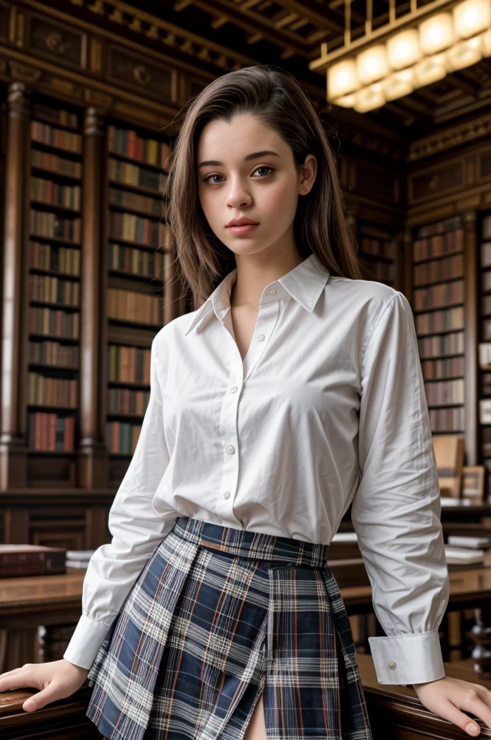 tv_Daniela_Melchior_A_V1, nikon, scene, full body shot, standing in an old library, wearing a plaid skirt, wearing a white shirt, detailed skin, shot from below, flirting with the camera, epiCRealism, epiCPhoto,, wrinkles:0.2, pores:0.2, <lora:epiNoiseoffset_v2Pynoise:1> Masterpiece, Best Quality, ultrarealistic photography, real life, colorful, amazing, perfect lighting, bright colors, dramatic, dynamic, cinematic lighting, hyperrealism, intricate details, epic, realism, <lora:LCM_LoRA_Weights_SD15:1> <lora:detail_slider_v4:1>