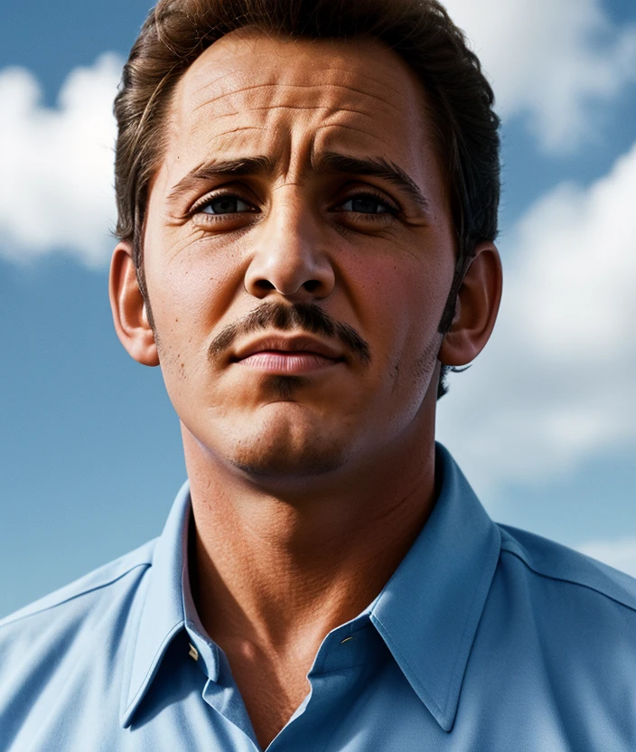 <d0m3n1>, Uniform background gradient, Ultra-HD-details, detailed eyes, 1man, sky, camicia, upper body 