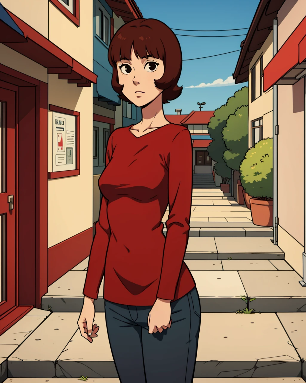 <lora:P4pr1ka:0.6> (p4pr1ka) woman standing, 1girl, short hair, red brown hair, black eyes, looking at the viewer, beautiful,  photo, lightrays, hd,