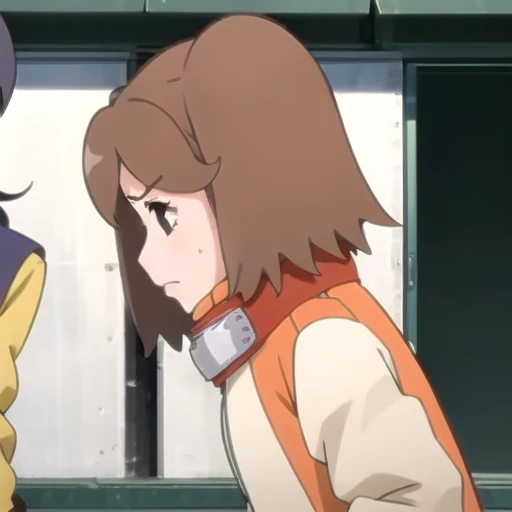 best quality, 1girl,namida suzumeno,two braids,brown hair,brown eyes,orange jacket,bandage,angry,side view, <lora:JS_Namida_Suzumeno:0.78>
