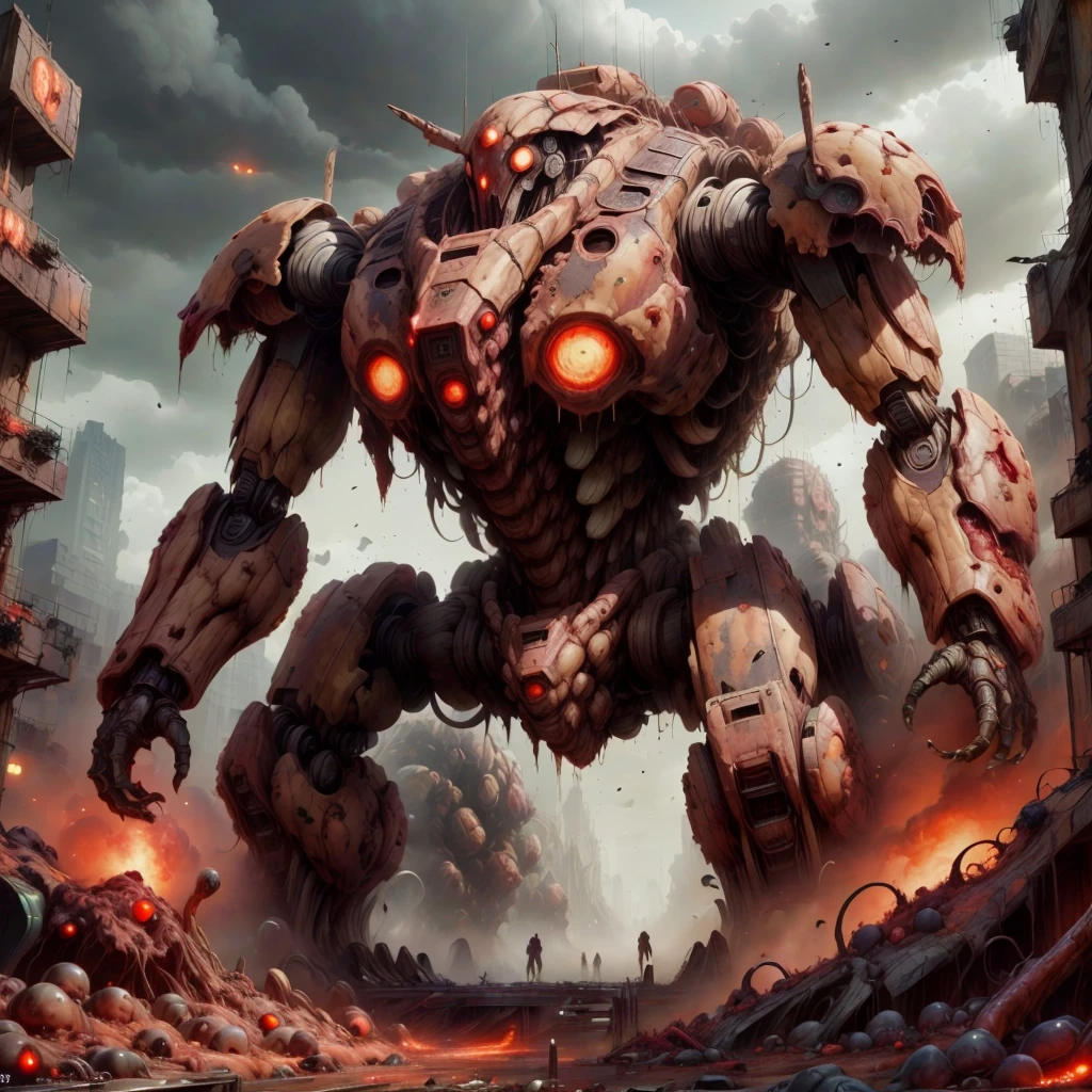 <lora:RottenTech-30:0.8>,rottentech , scifi,biohazard, filthy, <lora:add_detail:0.4>
colossal battle mech , destruction,