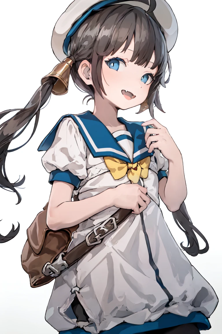(masterpiece, best quality:1.2)
BREAK
(perfect anatomy), (symmetric eyes, beautiful eyes, sharp eyeliner, beautiful face, beautiful hands), (blue eyes:1.25),
BREAK
1 girl, solo focus,
BREAK
FufuKC, (white sailor dress, blue sailor collar), yellow bow, white sailor hat, short sleeves, hair rings, bag, v,
BREAK
facing to viewer, looking at viewer, profile, light smile, open mouth, fang, (white background, simple background),
BREAK
<lora:fufu-05:1.0>,HoshiakariCSA, <lora:bluewhite:0.4> <lora:mlu:0.2>