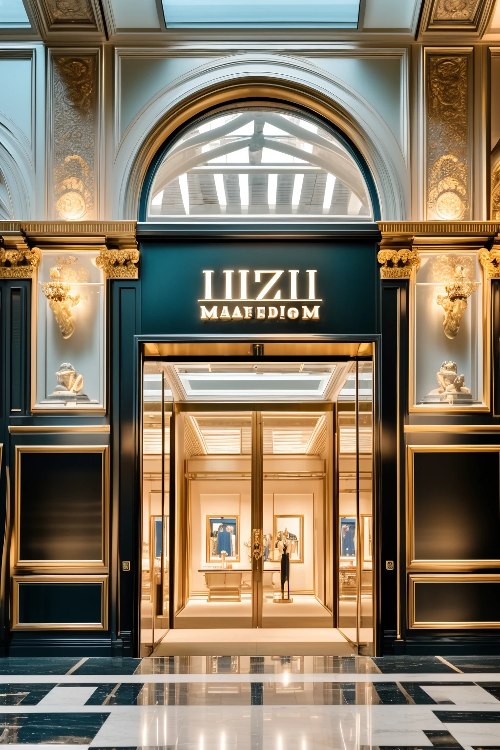 <lora:JJsStoreFront:.8>, (best quality)),((masterpiece)), indoors, (((StoreFront))), RAW photo, high quality, authentic, dslr, soft lighting, high quality, film grain, Fujifilm XT3,road, glass, white wall, cloth, figure,metal, reflection, black tall ceiling,