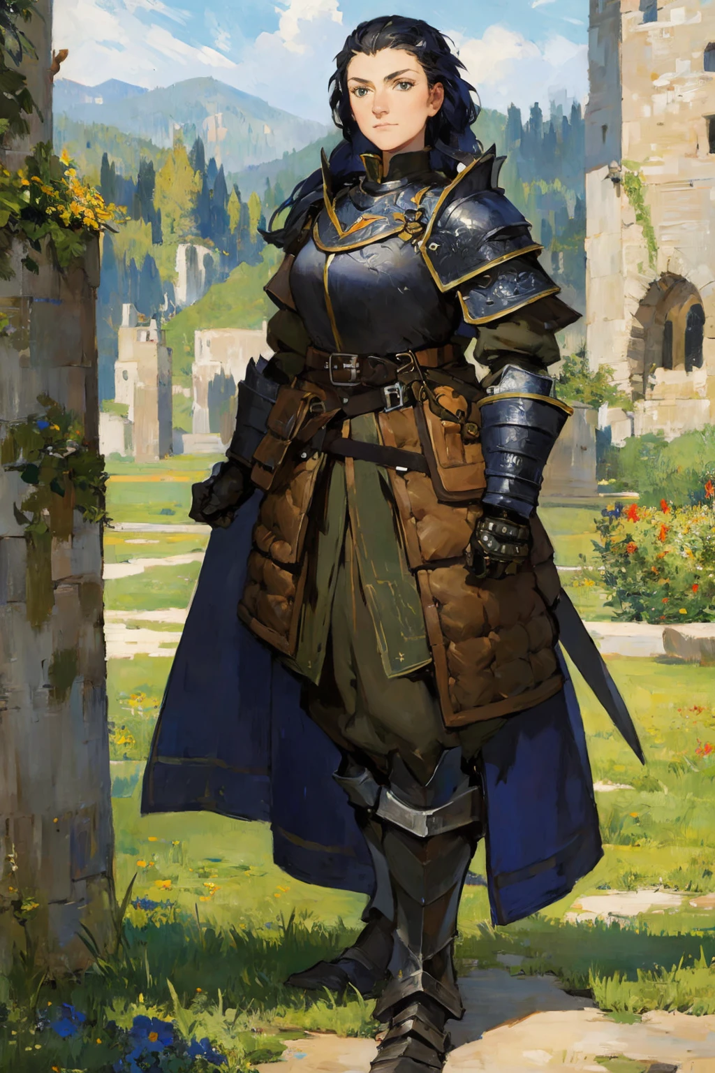 (highly detailed:1.3),pathfinder, masterpiece, best quality, extreme detail, post-Impressionist, close up, rpg portrait, full body, extreme detail, 1girl, long hair, a woman dressed in armored clothing, Ada Gladys Killins, epic fantasy character art, a character portrait, antipodeans, look at camera,rpg character, aestheticism, monet color, highly detailed,<lora:PathfinderKM:0.7>