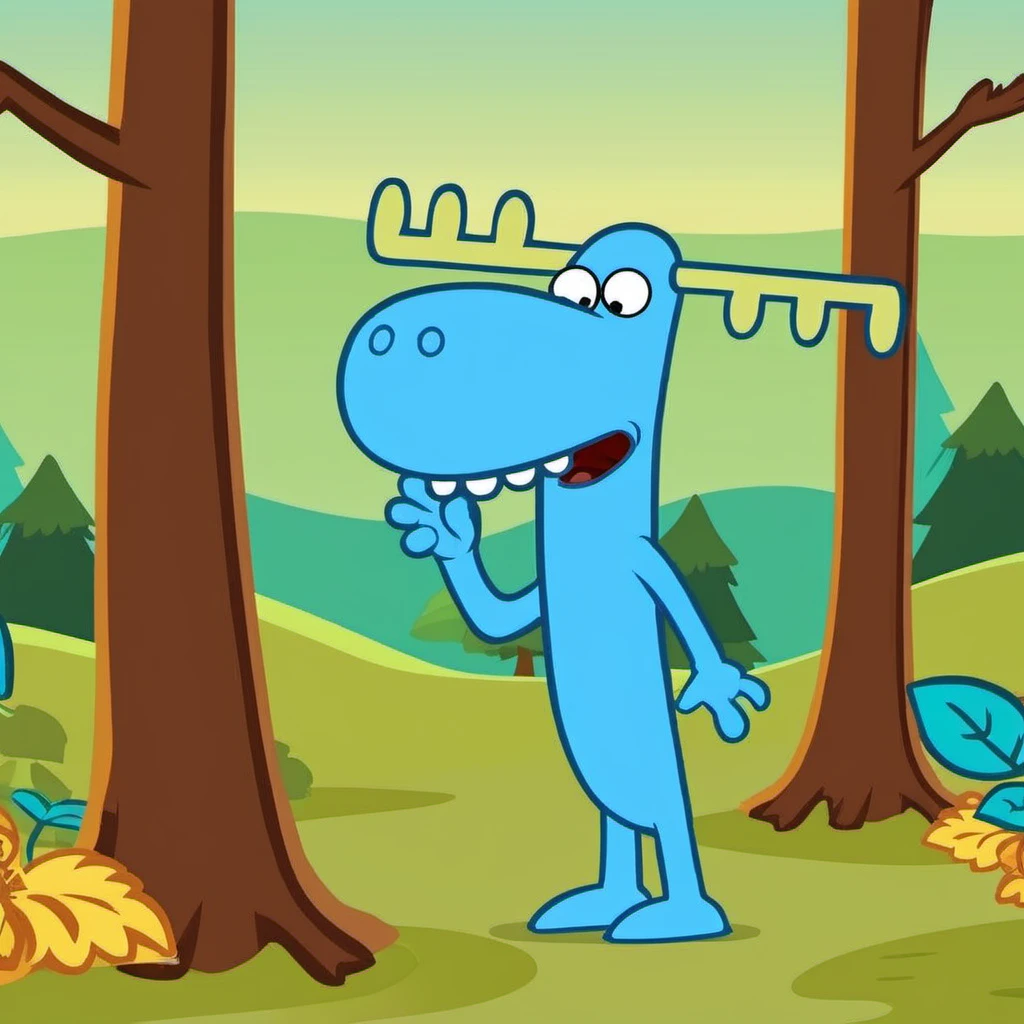 Lumpy1024, a tall  blue cartoon character in a forest <lora:Lumpy1024:0.9>