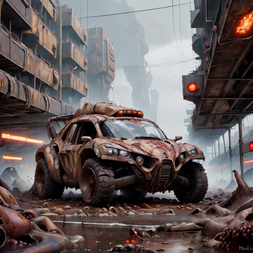 <lora:RottenTech-30:0.8>,rottentech , scifi,biohazard, filthy, dry,
scifi car on a highway